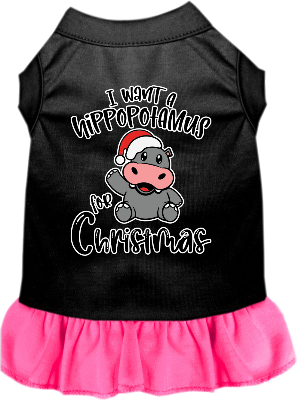 Hippo for Christmas Screen Print Dog Dress Black with Bright Pink Size XL